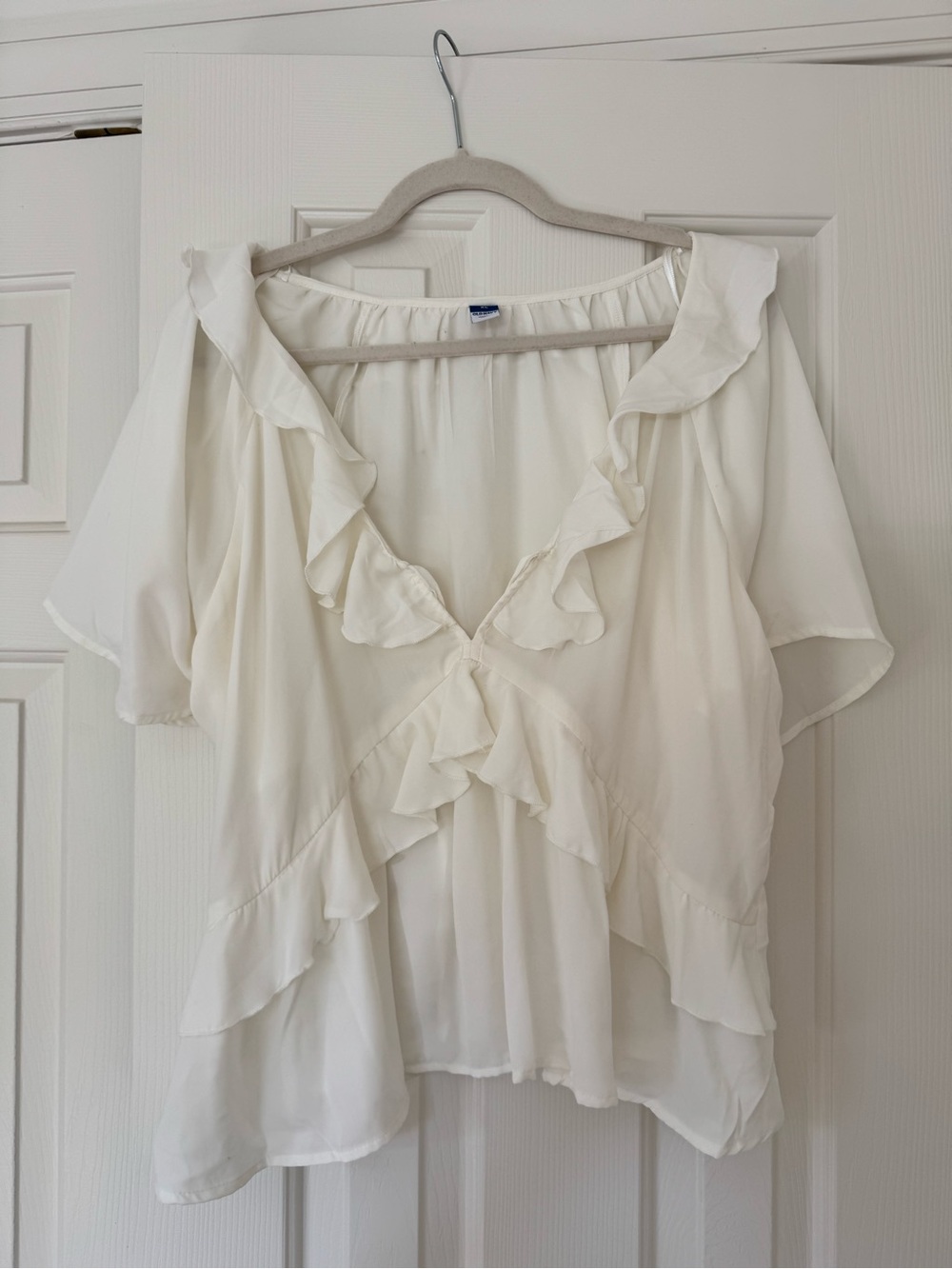 Old Navy Cream Ruffle V-Neck Blouse